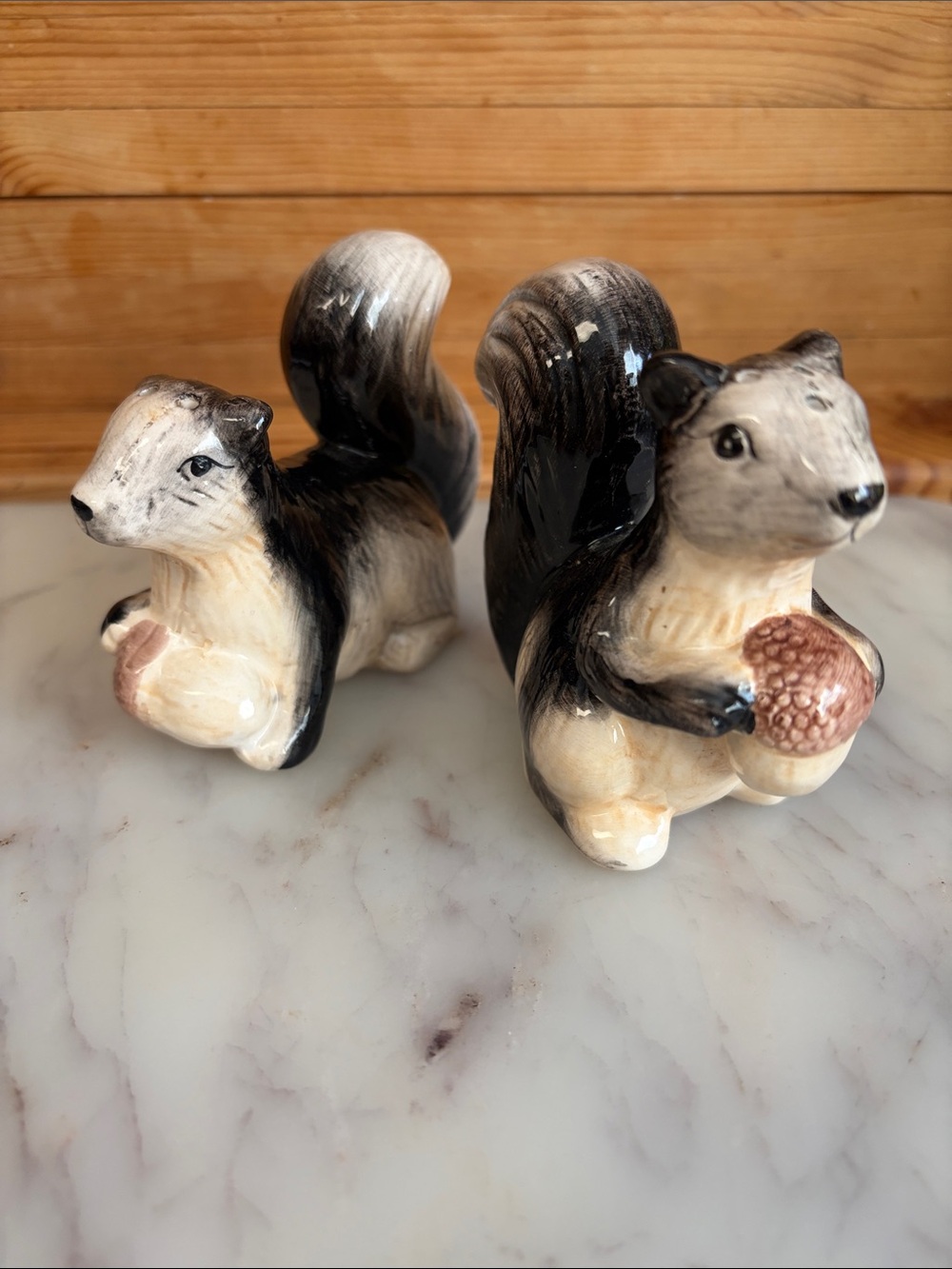 Hand-Painted Black and Cream Ceramic Squirrel Salt And Pepper Shakers